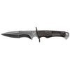 MAC Coltellerie tactical rescue knife with black handle, serrated blade, and finger guard
