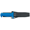 MAC Coltellerie diving knife with blue handle in black polymer sheath with belt clip and leg strap attachments