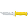 MAC Coltellerie diving knife with yellow ergonomic handle and stainless steel serrated blade