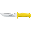 MAC Coltellerie diving knife with stainless steel serrated blade and yellow ergonomic handle with finger guard