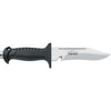 MAC Coltellerie diving knife with black handle and stainless steel serrated blade - horizontal view