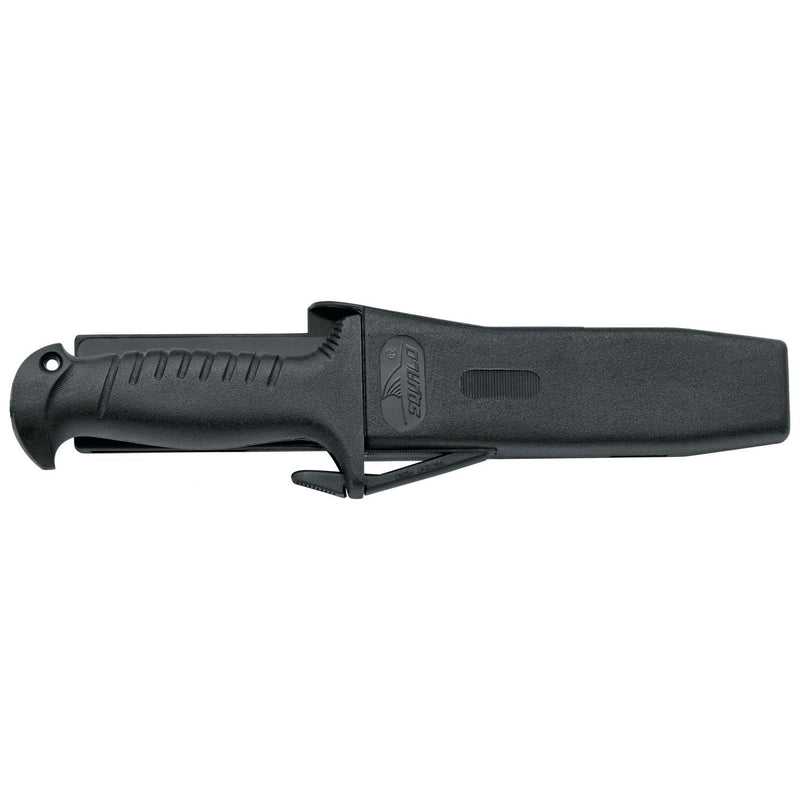 MAC Coltellerie diving knife with black handle in black protective sheath with belt attachment