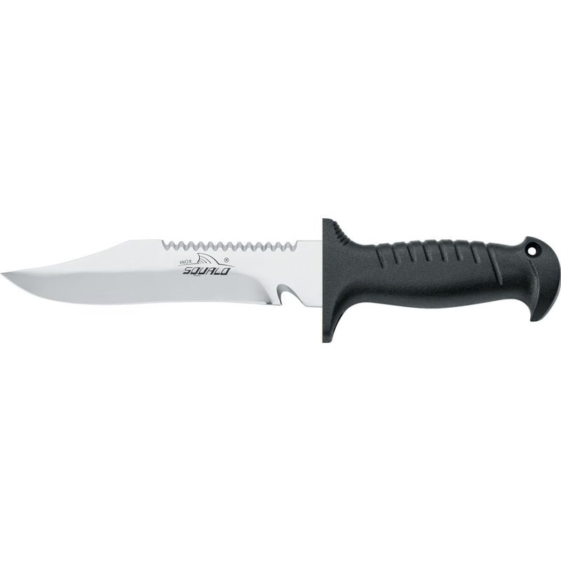 MAC Coltellerie diving knife with black textured grip handle and stainless steel serrated blade