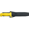 MAC Coltellerie diving knife with yellow handle in black sheath, side view