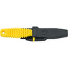 MAC Coltellerie diving knife in black protective sheath with yellow handle visible and compass rose logo