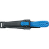 MAC Coltellerie diving knife in black protective sheath with blue accent button and blue textured handle
