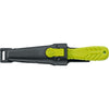 MAC Coltellerie diving knife in black protective sheath with yellow/lime green accent button and yellow textured handle
