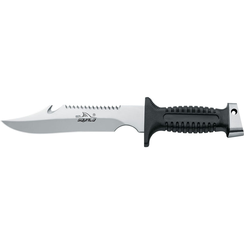 MAC Coltellerie tactical knife with serrated blade and black textured grip handle