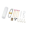 MAC Coltellerie survival kit containing carabiner, matches, fishing hooks, line, and emergency fire-starting materials in protective case