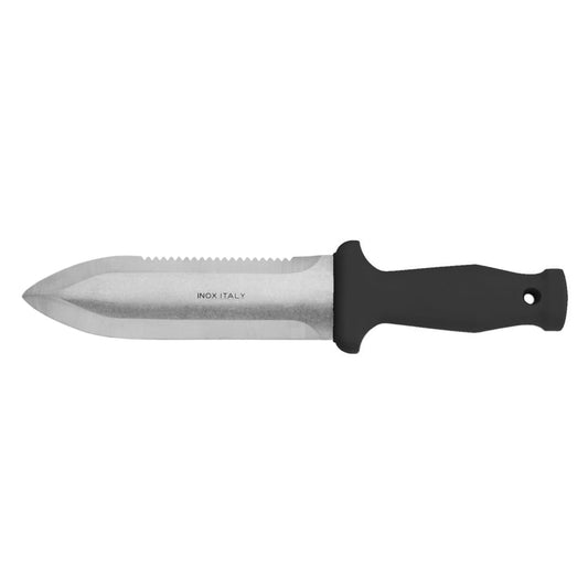 MAC Coltellerie stainless steel knife with black ergonomic handle, INOX ITALY marking visible on blade