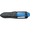 MAC Coltellerie blue handled diving knife in black sheath with compass rose logo and belt clip