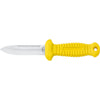 MAC Coltellerie diving knife with yellow textured handle, serrated stainless steel blade, tactical design