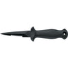 MAC Coltellerie black handled diving knife with serrated stainless steel blade and lanyard hole
