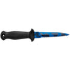 MAC Coltellerie serrated knife with black handle showing blue and black blade coating