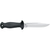 MAC Coltellerie black handled diving knife with serrated stainless steel blade extended from handle