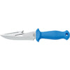 MAC Coltellerie diving knife with bright blue handle, stainless steel blade, ergonomic grip design