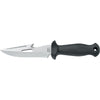 MAC Coltellerie diving knife with black handle, stainless steel serrated blade, compact tactical design