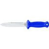 Blue handled diving knife with serrated stainless steel blade and ergonomic grip handle by MAC Coltellerie