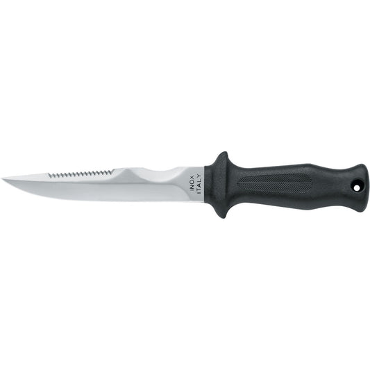 MAC Coltellerie diving knife with black ergonomic handle and serrated blade edge