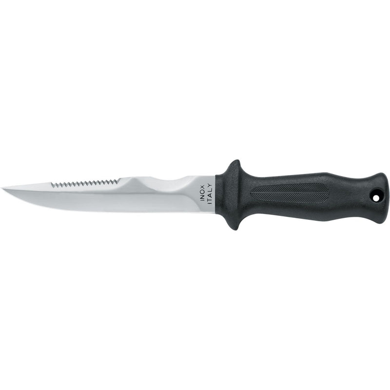 MAC Coltellerie diving knife with black ergonomic handle and serrated blade edge