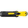 MAC Coltellerie TEKNO knife with yellow handle shown with black OZAR tactical sheath