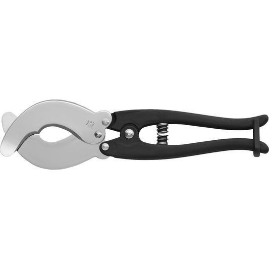 MAC Coltellerie poultry shears with black ergonomic handles and spring mechanism, side view