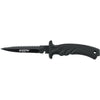 MAC Coltellerie Torpedo tactical knife with black coated serrated blade and contoured black grip handle