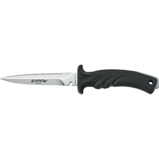 MAC Coltellerie Torpedo diving knife with stainless steel serrated blade and textured black handle