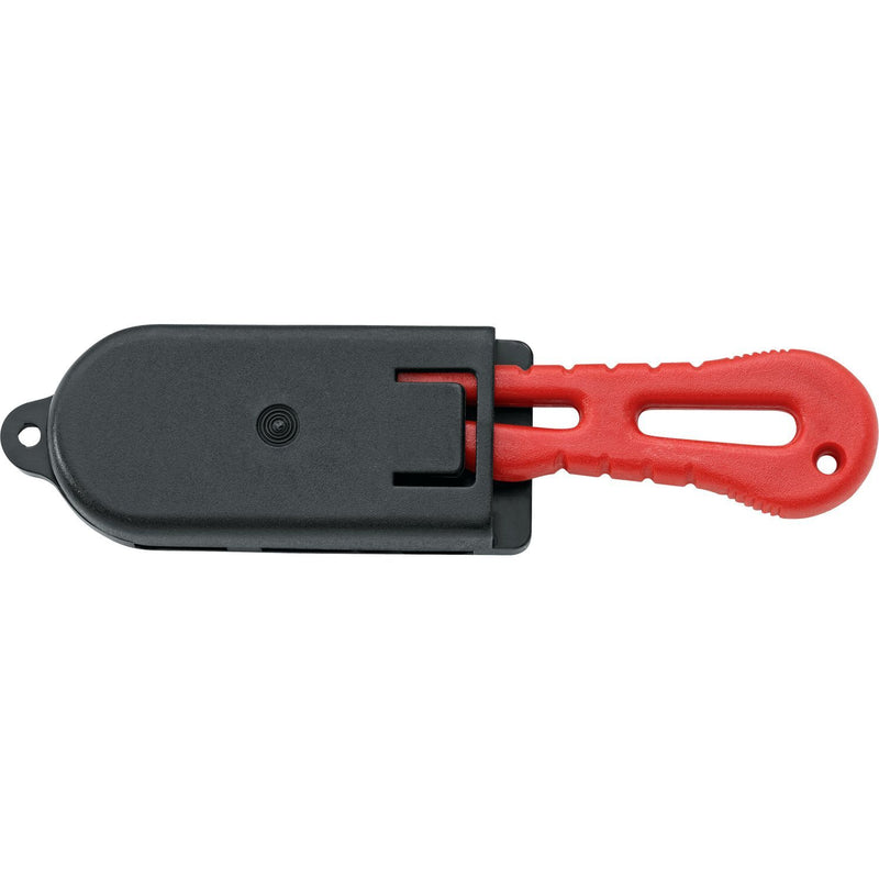 MAC Coltellerie red hook knife with black protective sheath/cover