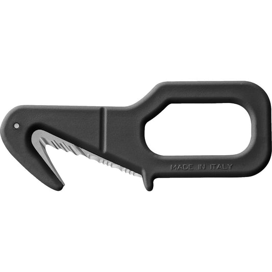 MAC Coltellerie black safety cutter with retractable blade and ergonomic handle, Made in Italy