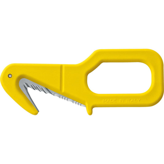 MAC Coltellerie yellow safety cutter with retractable blade and ergonomic handle, Made in Italy