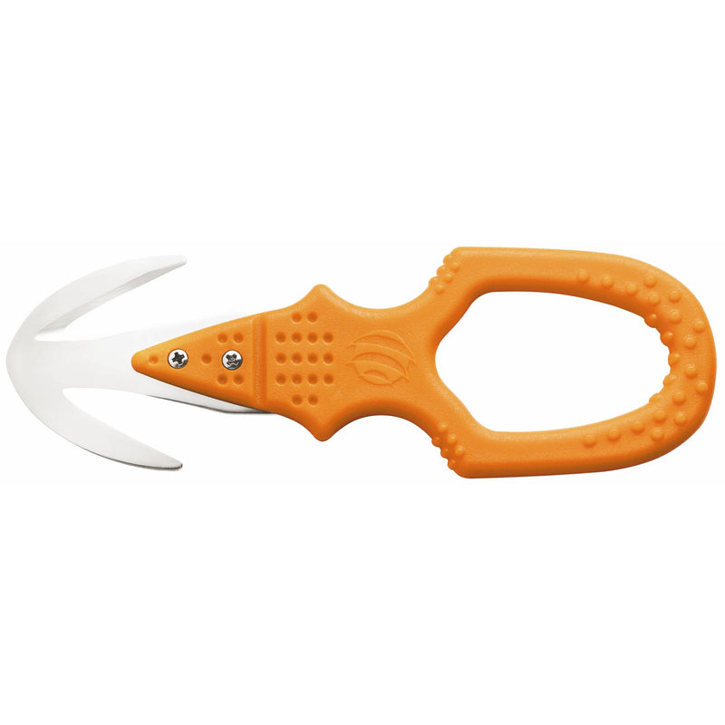 MAC Coltellerie TS09O orange rescue knife with serrated blade and safety cutter, front view
