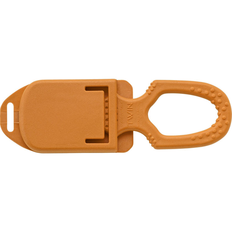 MAC Coltellerie TS09O orange rescue knife with serrated blade, back view showing belt clip