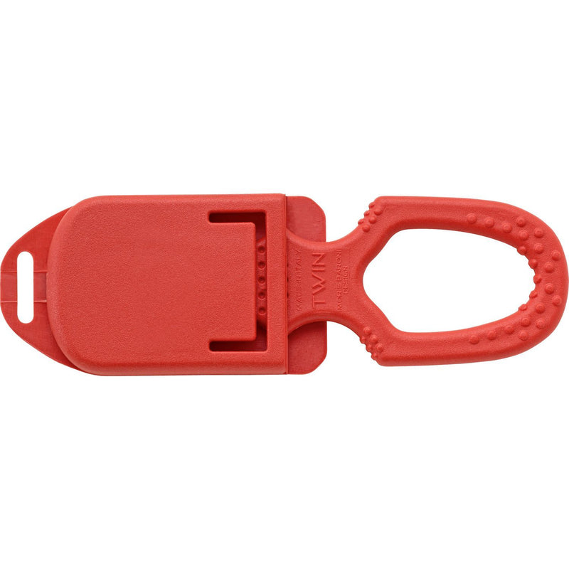 MAC Coltellerie red crocodile-shaped safety cutter with protective blade cover, showing compact storage design