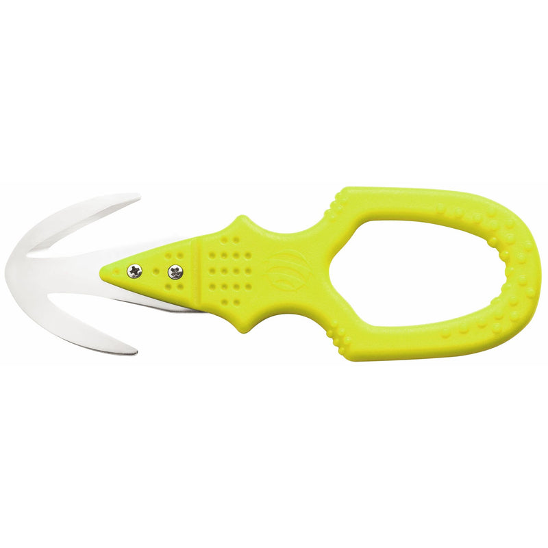 MAC Coltellerie TS09Y yellow rescue knife with serrated blade and safety cutter, front view