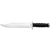 MAC Coltellerie tactical knife with black ribbed handle and stainless steel blade featuring serrated spine detail