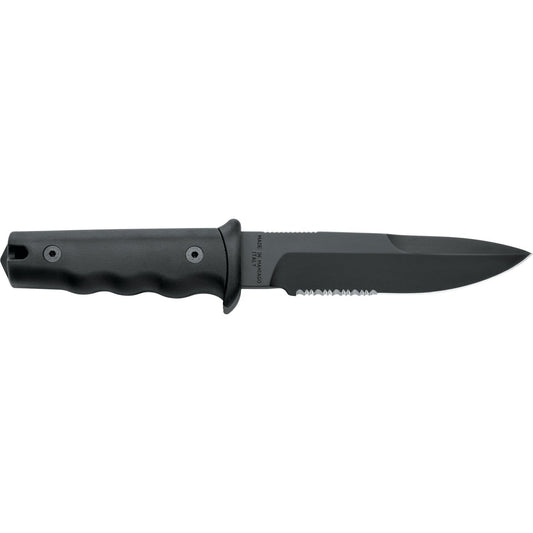 MAC Coltellerie Z08 combat knife with black handle and dark coated blade featuring tactical design