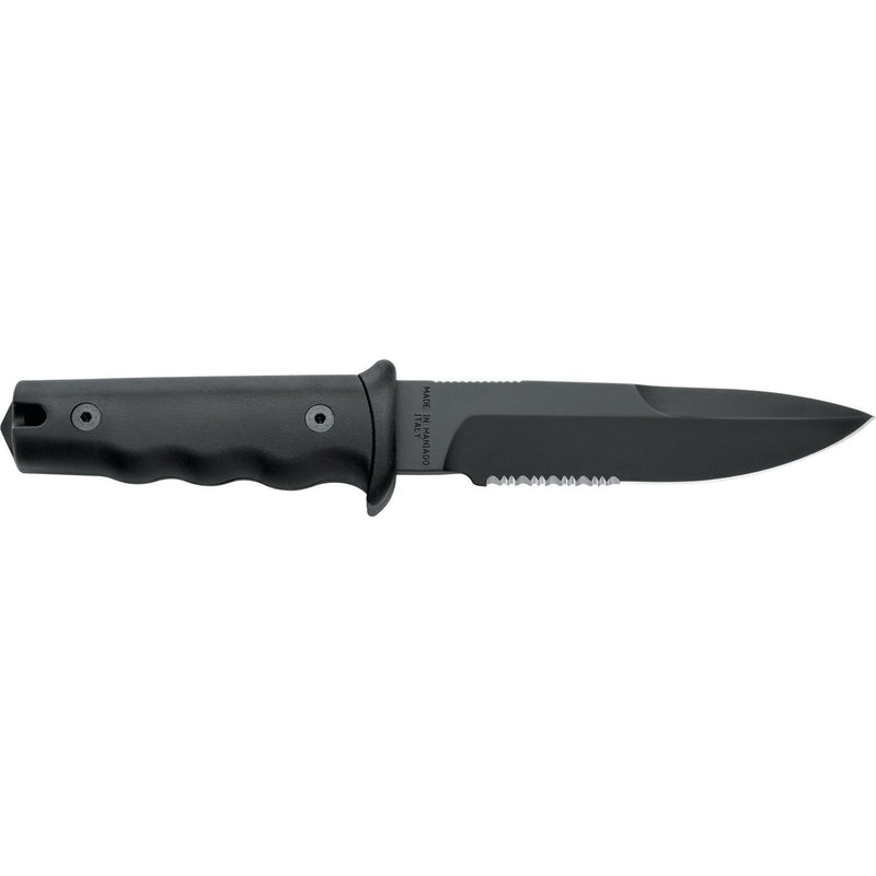 MAC Coltellerie Z08 combat knife with black handle and dark coated blade featuring tactical design