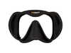 XDEEP black silicone low-profile dive mask with matte black skirt, front view.