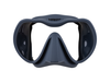XDEEP gray silicone low-profile dive mask with clear frame and desert sand skirt, front view.