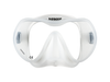 XDEEP clear silicone low-profile dive mask with transparent skirt, front view.