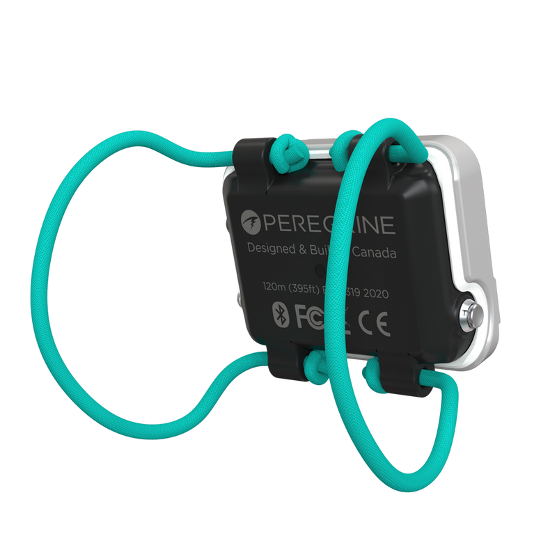 Shearwater Peregrine Dive Computer – Rear Perspective with Short Teal Shock Cord