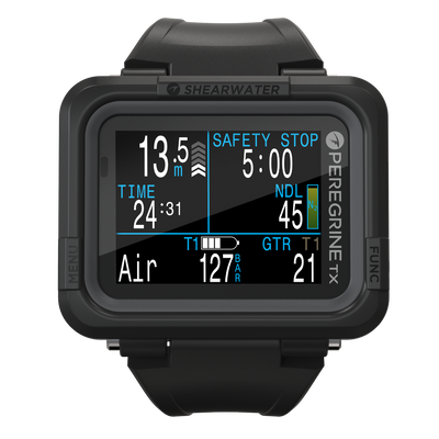 Shearwater Peregrine TX Dive Computer – Air Ascent Display at 13.5M with Black Strap