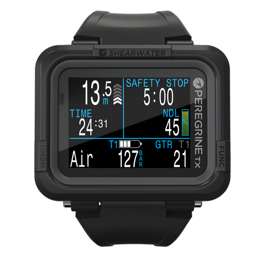 Shearwater Peregrine TX Dive Computer – Air Ascent Display at 13.5M with Black Strap
