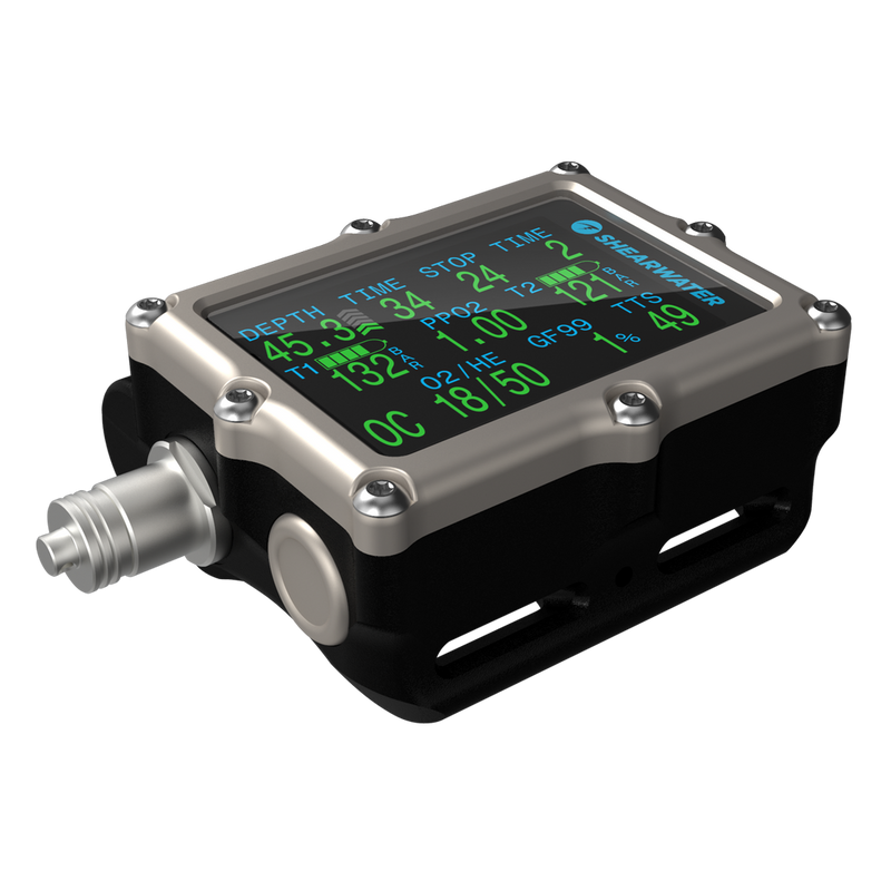 Shearwater Petrel 3 Fischer Version Dive Computer – Perspective View with Fischer Connector