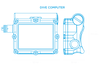 Shearwater Petrel 3 Fischer Version Dive Computer – Line Drawing Technical Specifications Diagram