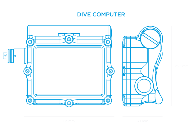 Shearwater Petrel 3 Fischer Version Dive Computer – Line Drawing Technical Specifications Diagram