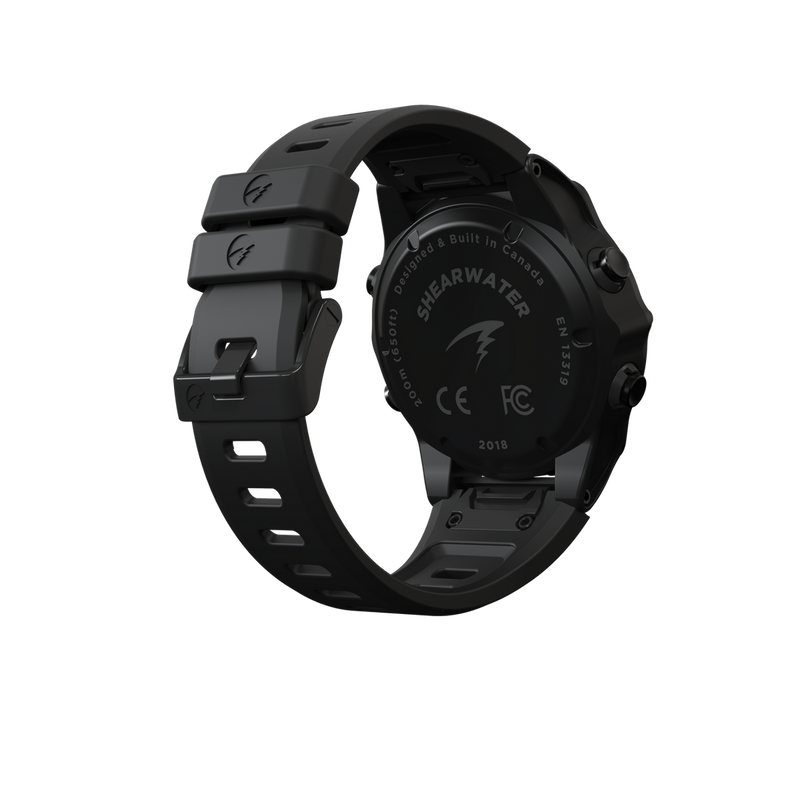 Shearwater Teric Dive Computer – Rear Isometric View with Black Remora Strap