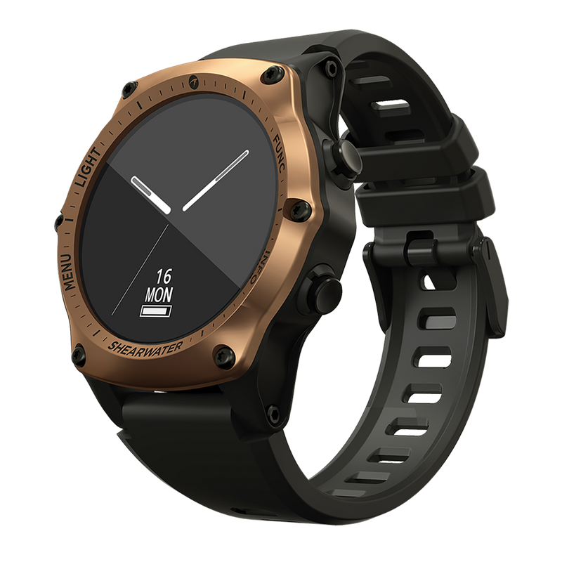 Shearwater Teric Dive Computer – Left View with Black Remora Band and Bronze Bezel