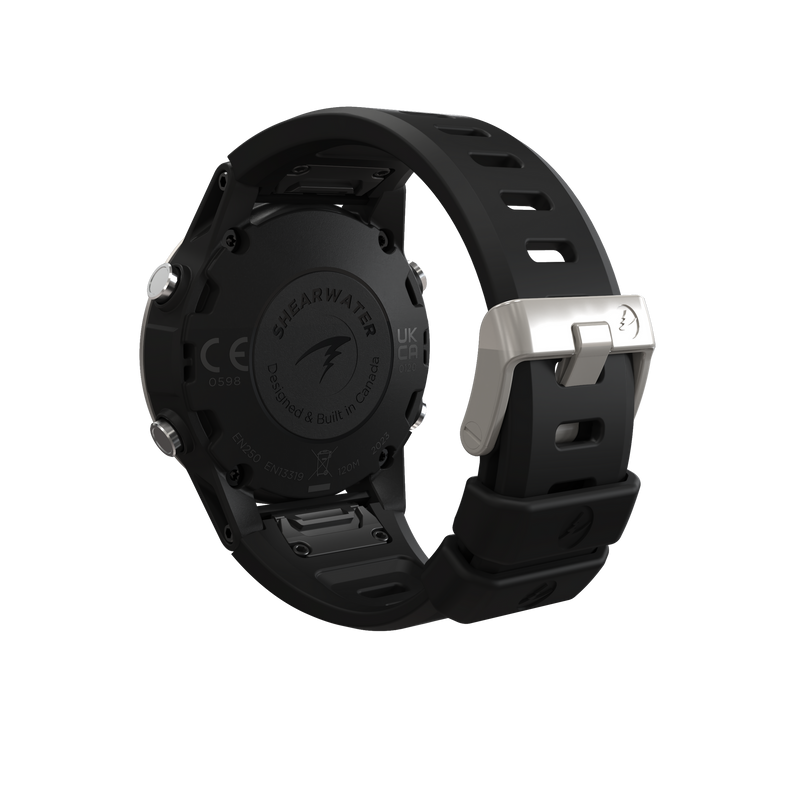 Shearwater Tern Dive Computer – Rear Isometric View in Black